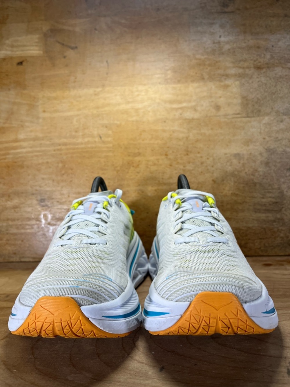 Hoka One One Bondi X Womens Size 8.5 Running Shoes Sneakers White Yellow Blue - Picture 2 of 12